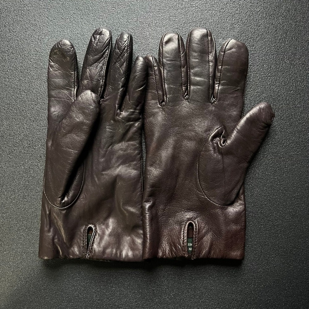 Lauren Ralph Lauren Women Brown Sheepskin Leather Cashmere Lambswool Gloves L